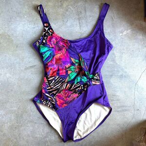 The Slim Suit Vintage Purple Floral One-Piece Swimsuit USA